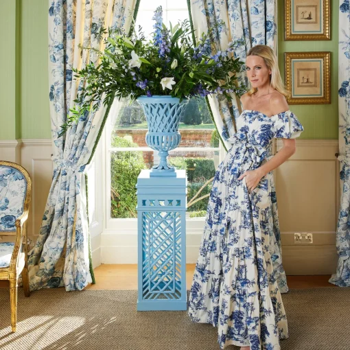 Vases | Vases & Planters<Mrs. Alice Adelaide Blue Lattice Urn & Pedestal