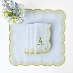 Napkins | Mrs. Alice Monogram<Mrs. Alice Alathea Blue & Green Linen Napkins (Set of 4)