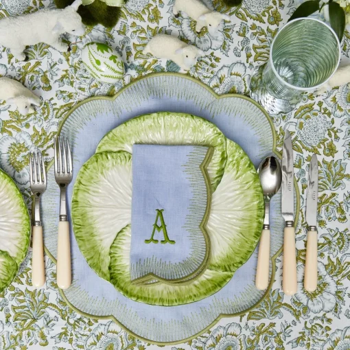 Placemats<Mrs. Alice Alathea Blue & Green Linen Placemats (Set of 4)