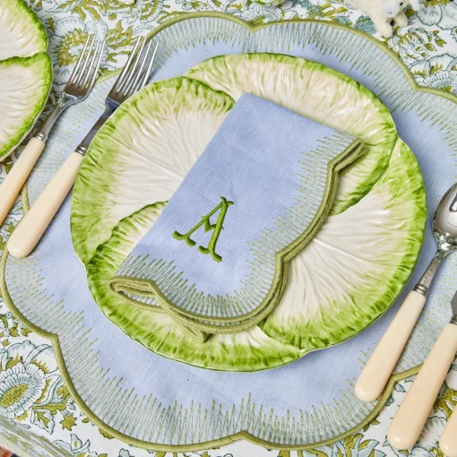 Napkins | Mrs. Alice Monogram<Mrs. Alice Alathea Blue & Green Linen Napkins (Set of 4)