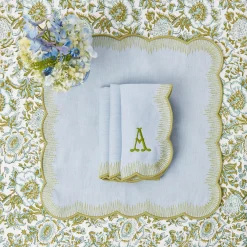 Napkins | Mrs. Alice Monogram<Mrs. Alice Alathea Blue & Green Linen Napkins (Set of 4)