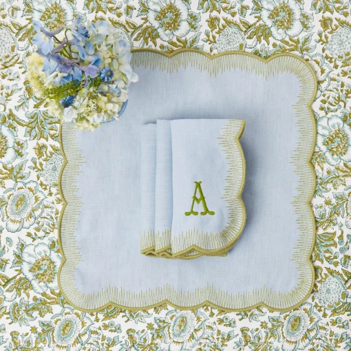 Napkins | Mrs. Alice Monogram<Mrs. Alice Alathea Blue & Green Linen Napkins (Set of 4)