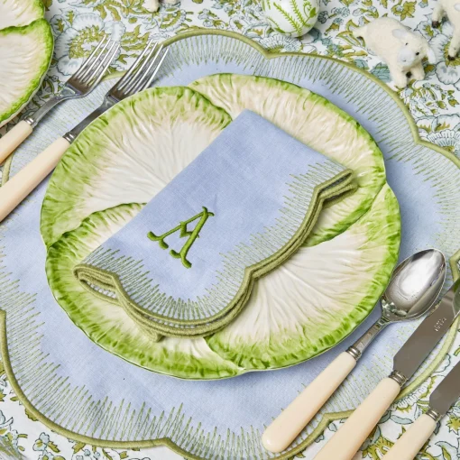 Placemats<Mrs. Alice Alathea Blue & Green Linen Placemats (Set of 4)