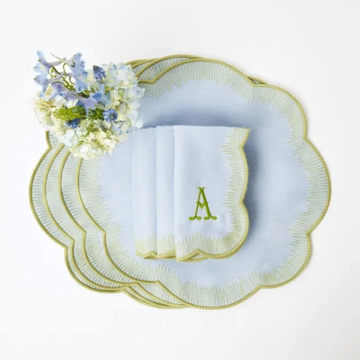 Placemats<Mrs. Alice Alathea Blue & Green Linen Placemats (Set of 4)
