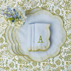 Napkins | Mrs. Alice Monogram<Mrs. Alice Alathea Blue & Green Linen Napkins (Set of 4)