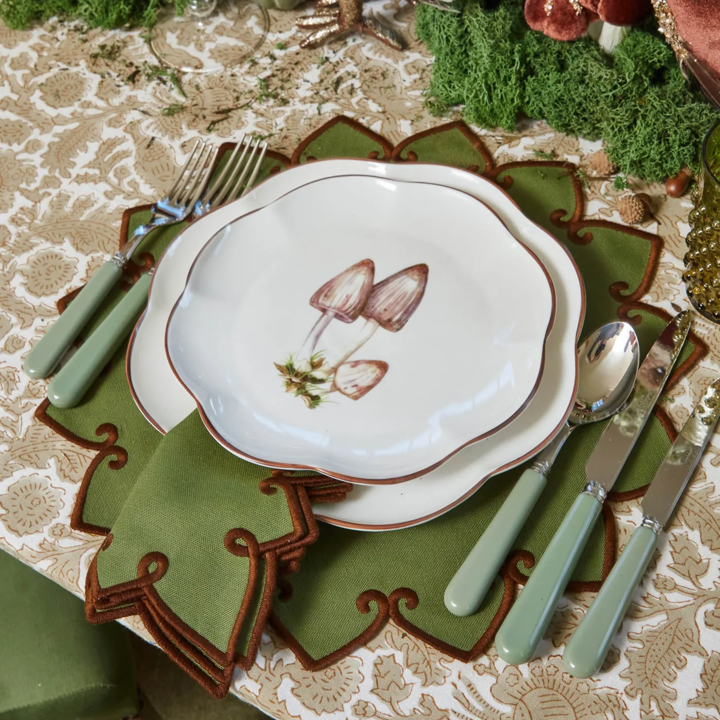 Table Linen Sets | Mrs. Alice Monogram<Mrs. Alice Angelina Forest Green & Brown Placemats & Napkins (Set of 4)