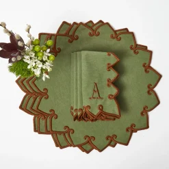 Table Linen Sets | Mrs. Alice Monogram<Mrs. Alice Angelina Forest Green & Brown Placemats & Napkins (Set of 4)