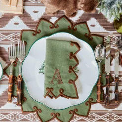 Table Linen Sets | Mrs. Alice Monogram<Mrs. Alice Angelina Forest Green & Brown Placemats & Napkins (Set of 4)