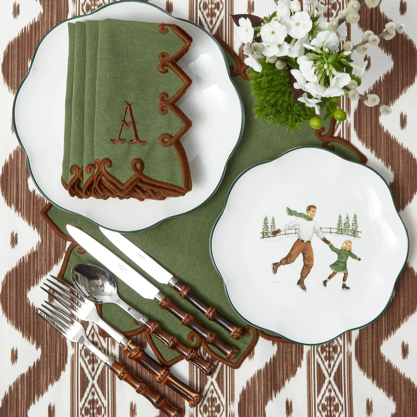 Table Linen Sets | Mrs. Alice Monogram<Mrs. Alice Angelina Forest Green & Brown Placemats & Napkins (Set of 4)