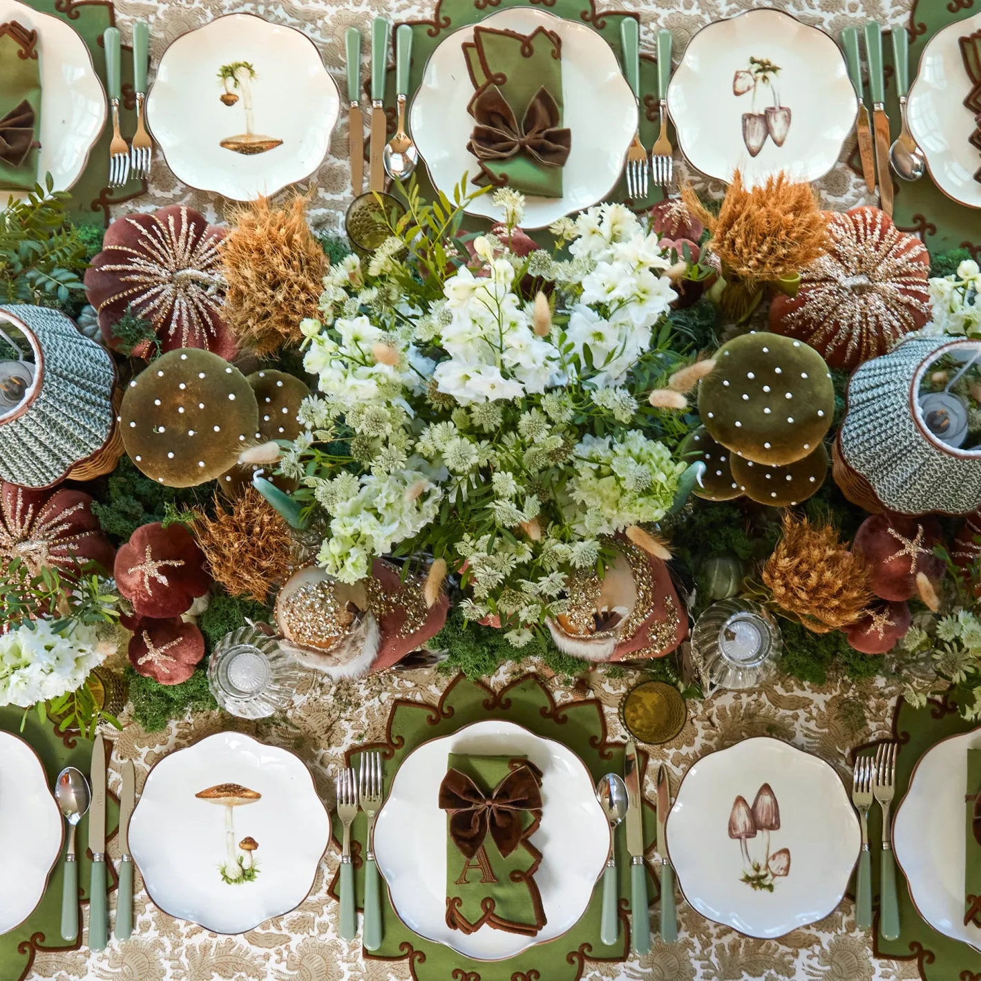 Table Linen Sets | Mrs. Alice Monogram<Mrs. Alice Angelina Forest Green & Brown Placemats & Napkins (Set of 4)