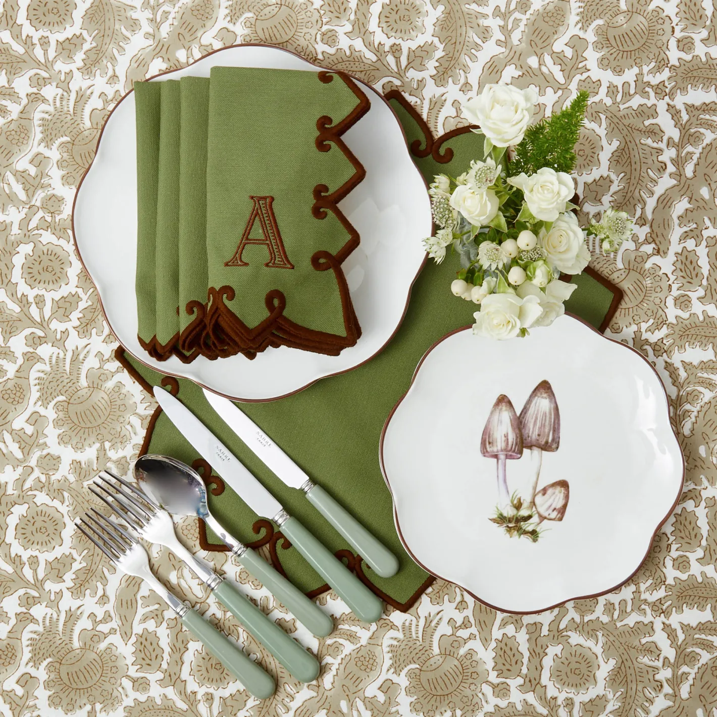 Table Linen Sets | Mrs. Alice Monogram<Mrs. Alice Angelina Forest Green & Brown Placemats & Napkins (Set of 4)