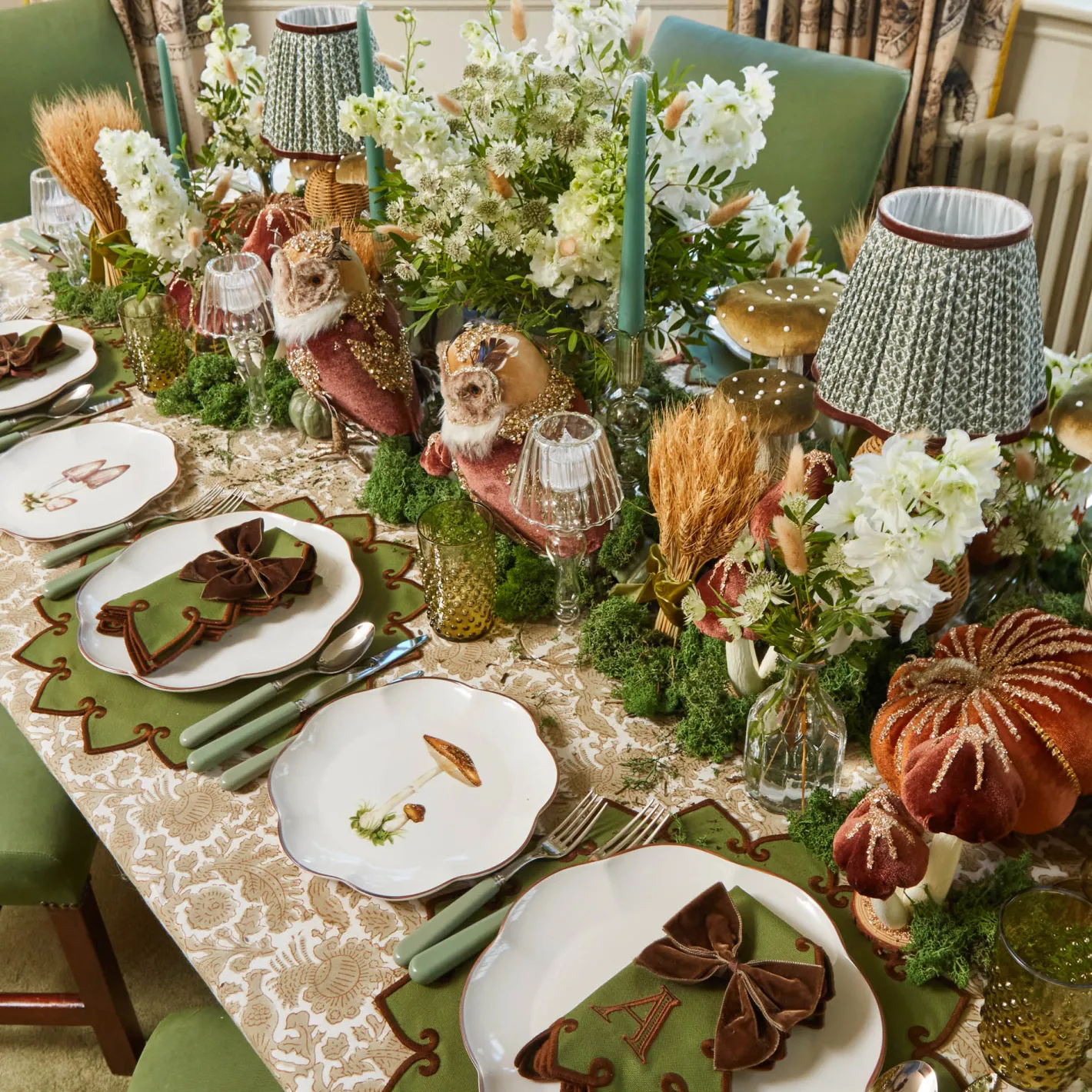 Table Linen Sets | Mrs. Alice Monogram<Mrs. Alice Angelina Forest Green & Brown Placemats & Napkins (Set of 4)