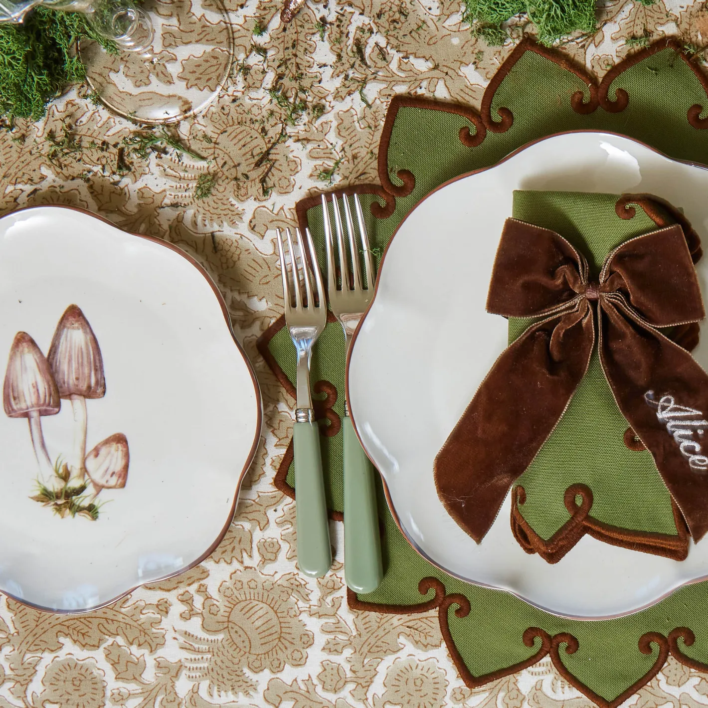 Table Linen Sets | Mrs. Alice Monogram<Mrs. Alice Angelina Forest Green & Brown Placemats & Napkins (Set of 4)