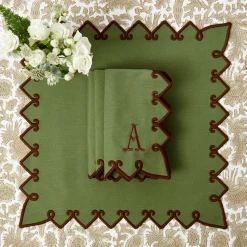 Table Linen Sets | Mrs. Alice Monogram<Mrs. Alice Angelina Forest Green & Brown Placemats & Napkins (Set of 4)