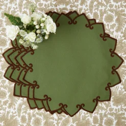 Table Linen Sets | Mrs. Alice Monogram<Mrs. Alice Angelina Forest Green & Brown Placemats & Napkins (Set of 4)