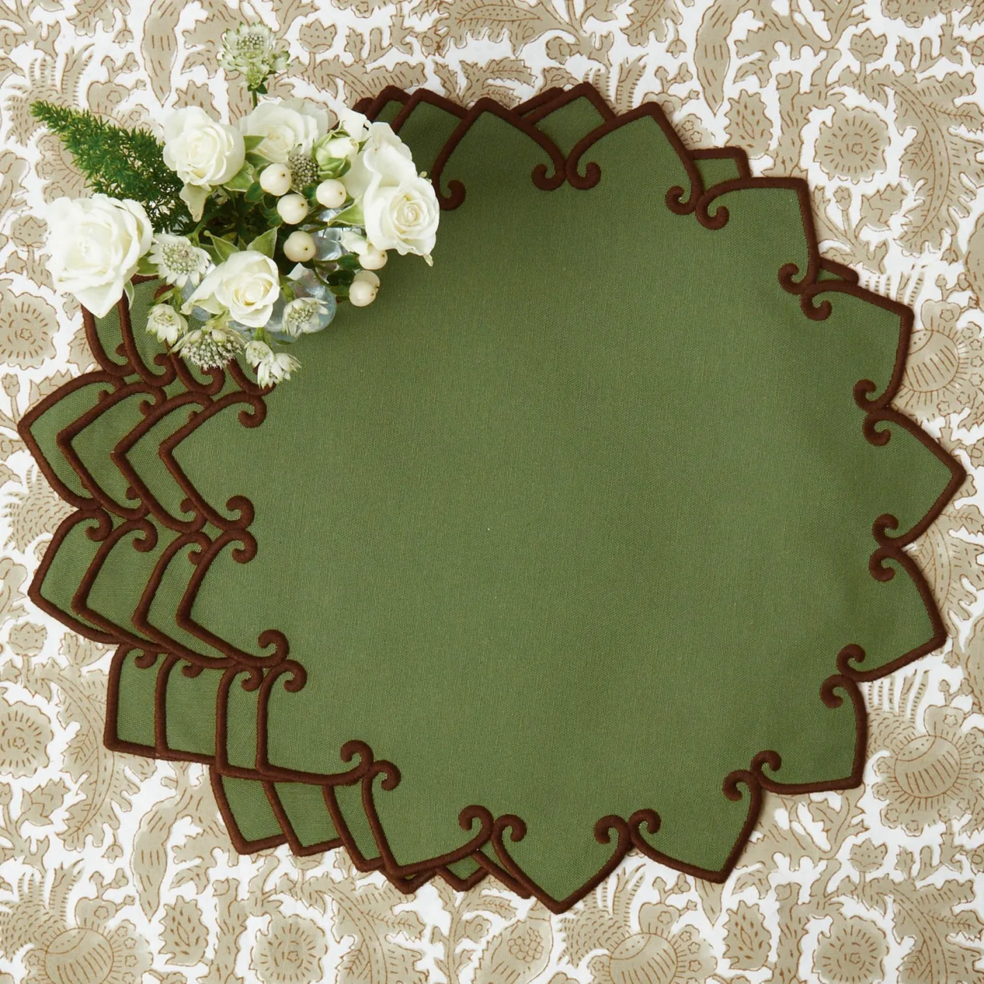 Table Linen Sets | Mrs. Alice Monogram<Mrs. Alice Angelina Forest Green & Brown Placemats & Napkins (Set of 4)