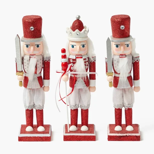 Christmas Decorations<Mrs. Alice Assorted Red Glitter Nutcracker Trio