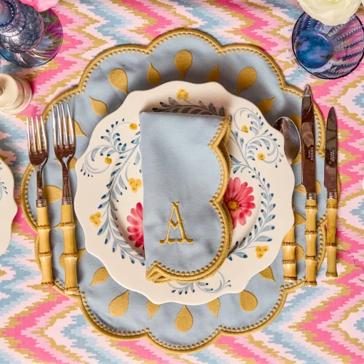 Summer Table Linen | Table Linen Sets<Mrs. Alice Bettina Blue & Caramel Placemats & Napkins (Set of 4)