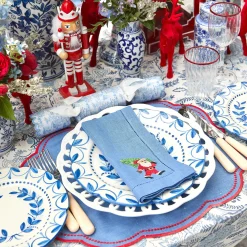 Napkins<Mrs. Alice Blue & Red Hand Embroidered Father Christmas Napkins (Set of 4)