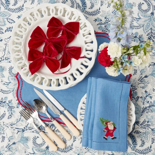 Napkins<Mrs. Alice Blue & Red Hand Embroidered Father Christmas Napkins (Set of 4)