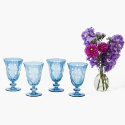 Glasses | Glassware Sets<Mrs. Alice Blue Fern Engraved Glassware (Set of 8)