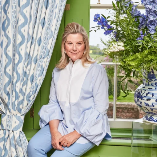 Serena Fresson Fabrics<Mrs. Alice Blue Ikat Stripe Fabric