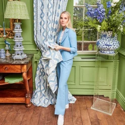 Serena Fresson Fabrics<Mrs. Alice Blue Ikat Stripe Fabric