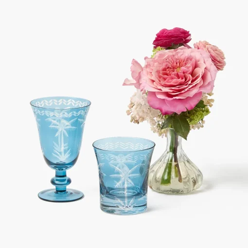 Summer Glassware | Glasses<Mrs. Alice Blue Palm Wine Glasses (Set of 4)
