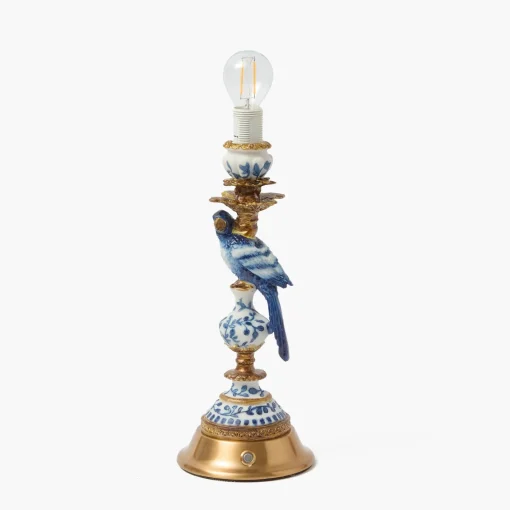 Rechargeable Table Lamps | Summer Lighting<Mrs. Alice Blue Parrot Rechargeable Lamp with Caramel Lotus Deep Scalloped Shade (18cm)