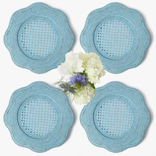 Summer Table Linen | Placemats<Mrs. Alice Blue Scalloped Rattan Charger Plates (Set of 4)