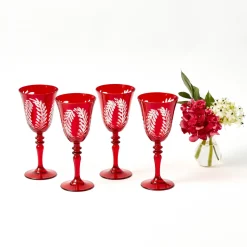 Glasses<Mrs. Alice Brigitte Red Garland Engraved Wine Glass (Set of 4)