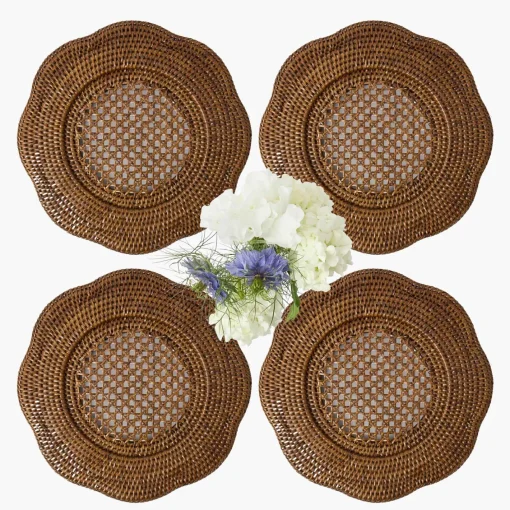 Summer Table Linen | Placemats<Mrs. Alice Brown Scalloped Rattan Charger Plates (Set of 4)