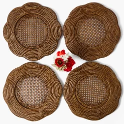Summer Table Linen | Placemats<Mrs. Alice Brown Scalloped Rattan Charger Plates (Set of 4)
