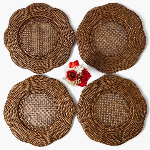 Summer Table Linen | Placemats<Mrs. Alice Brown Scalloped Rattan Charger Plates (Set of 4)