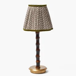 Rechargeable Table Lamps<Mrs. Alice Burnt Bamboo Rechargeable Lamp with Chocolate & Olive Lotus Shade (18cm)