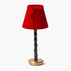 Rechargeable Table Lamps<Mrs. Alice Burnt Bamboo Rechargeable Lamp with Red Velvet Bow Shade (18cm)