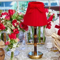 Rechargeable Table Lamps<Mrs. Alice Burnt Bamboo Rechargeable Lamp with Red Velvet Bow Shade (18cm)