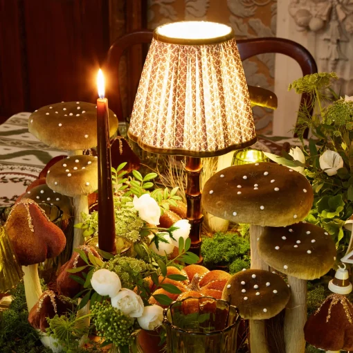 Rechargeable Table Lamps<Mrs. Alice Burnt Bamboo Rechargeable Lamp with Chocolate & Olive Lotus Shade (18cm)