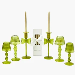 Candles | Candlescapes<Mrs. Alice Celine Green Glass Bow Candlescape (Gold)