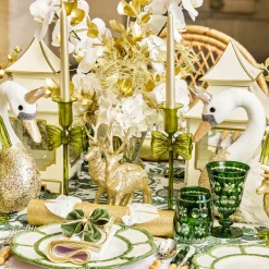 Candles | Candlescapes<Mrs. Alice Celine Green Glass Bow Candlescape (Gold)