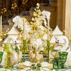Candles | Candlescapes<Mrs. Alice Celine Green Glass Bow Candlescape (Gold)