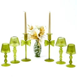 Candles | Candlescapes<Mrs. Alice Celine Green Glass Bow Candlescape (Gold)