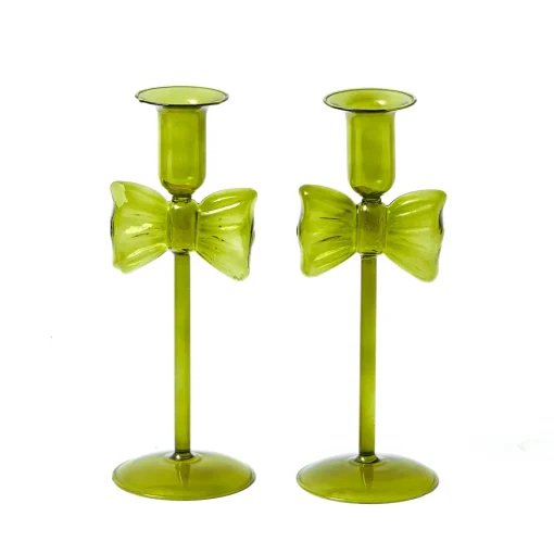 Candles | Candlescapes<Mrs. Alice Celine Green Glass Bow Candlescape (Gold)
