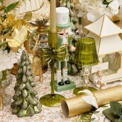 Candles | Candlescapes<Mrs. Alice Celine Green Glass Bow Candlescape (Gold)