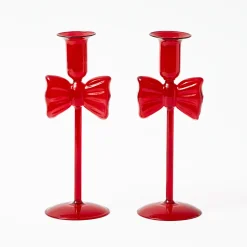 Candle Holders<Mrs. Alice Celine Red Glass Bow Candle Holder (Pair)