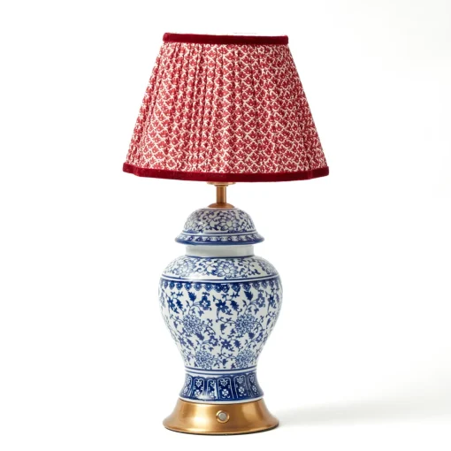 Rechargeable Table Lamps<Mrs. Alice Chinoiserie Rechargeable Lamp with Red Lotus Shade (22cm)