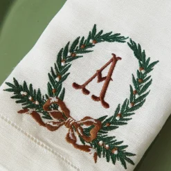 Napkins | Mrs. Alice Monogram<Mrs. Alice Chocolate Bow Garland White Linen Napkins (Set of 4)