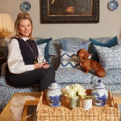 Serena Fresson Fabrics<Mrs. Alice Cobalt Blue Bamboo Trellis Fabric