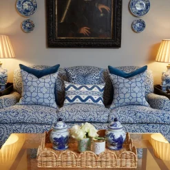 Serena Fresson Fabrics<Mrs. Alice Cobalt Blue Bamboo Trellis Fabric
