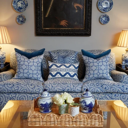 Serena Fresson Fabrics<Mrs. Alice Cobalt Blue Bamboo Trellis Fabric
